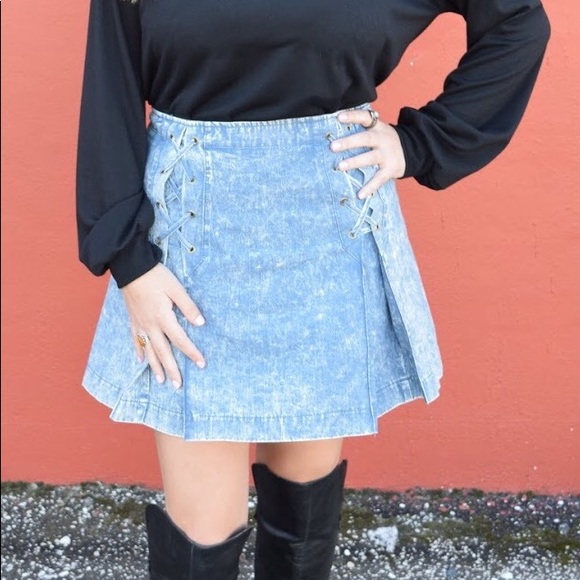 Dresses & Skirts - ACID WASH LACE UP MINI SKIRT